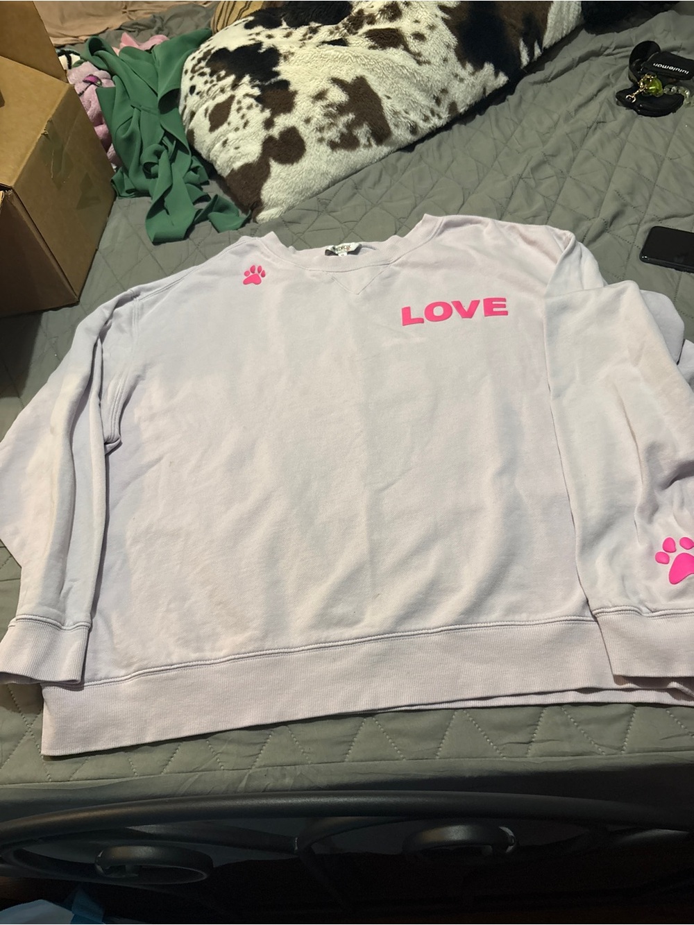 Wildfox Lavender Pullover Sweatshirt with Pink LOVE Graphic